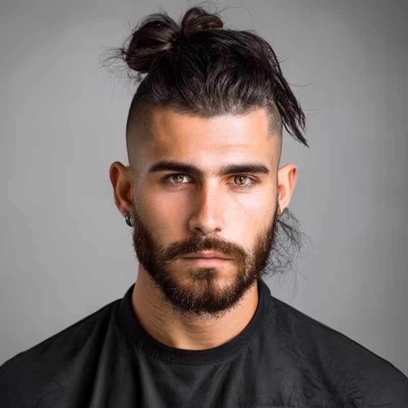 Disconnected Man Bun hairstyle for men 2026 — Man Bun variation, best for A bold, structured statement, modern barbering by Master Stylist Jessica Hamilton