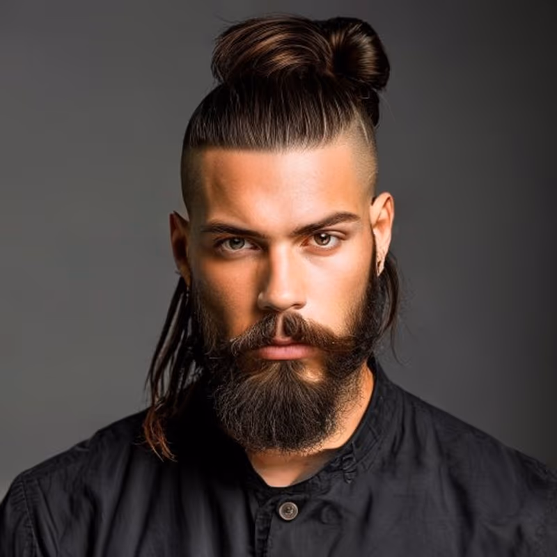 Man Bun Fade hairstyle for men 2026 — Man Bun variation, best for Modern, edgy, high-contrast, modern barbering by Master Stylist Jessica Hamilton