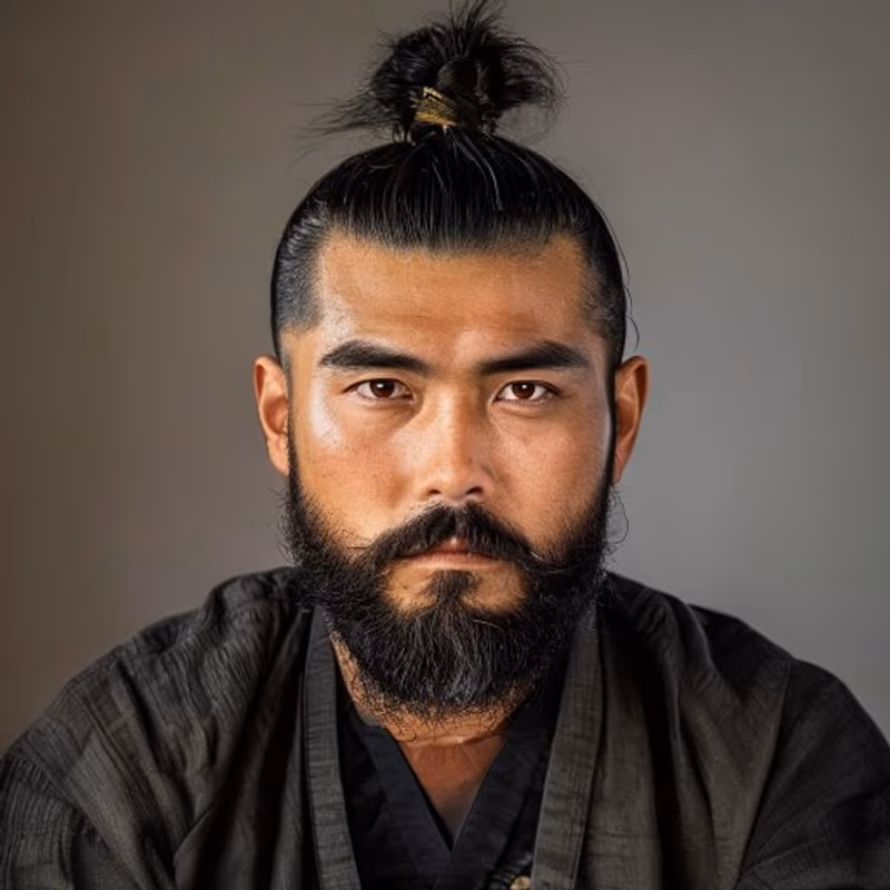 Samurai Bun hairstyle for men 2026 — Man Bun variation, best for Sharp, disciplined, statement looks, modern barbering by Master Stylist Jessica Hamilton