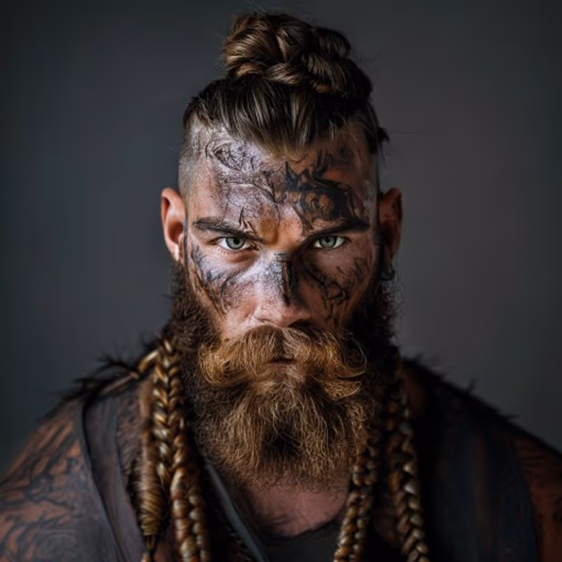 Viking Bun hairstyle for men 2026 — Man Bun variation, best for Rugged, warrior-inspired looks, modern barbering by Master Stylist Jessica Hamilton