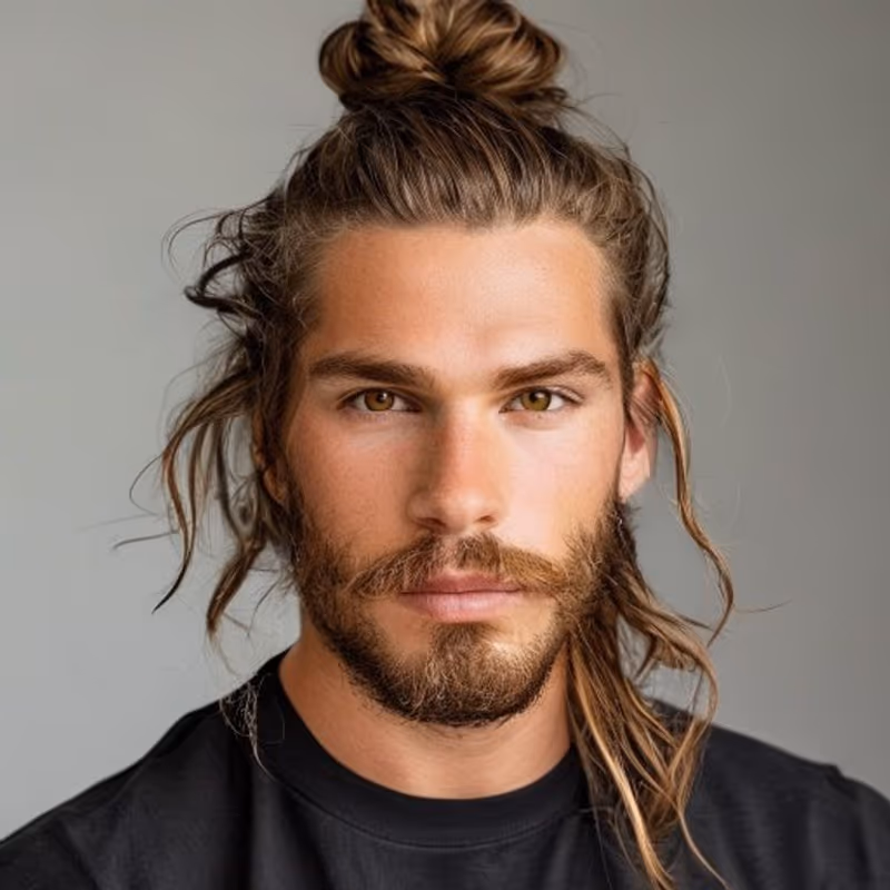 Wavy Man Bun hairstyle for men 2026 — Man Bun variation, best for Wavy hair, relaxed texture, modern barbering by Master Stylist Jessica Hamilton