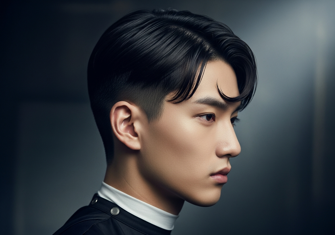 Men's Comma Hair Medium Length Hairstyle 2026 - Korean-style C-shaped inward fringe on medium top