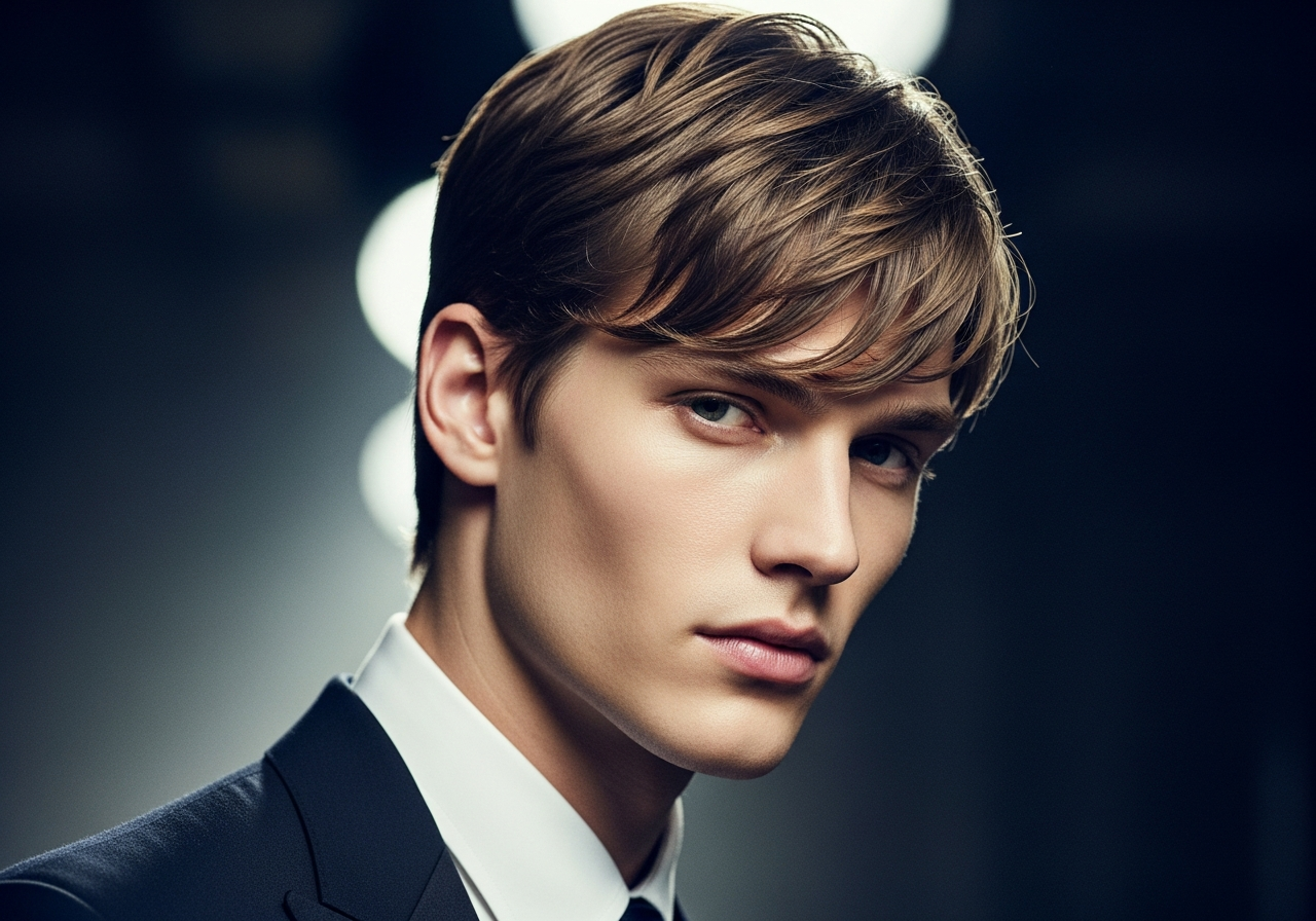 Men's Curtain Fringe Medium Length Hairstyle 2026 - Medium hair with soft middle-parted curtain bangs
