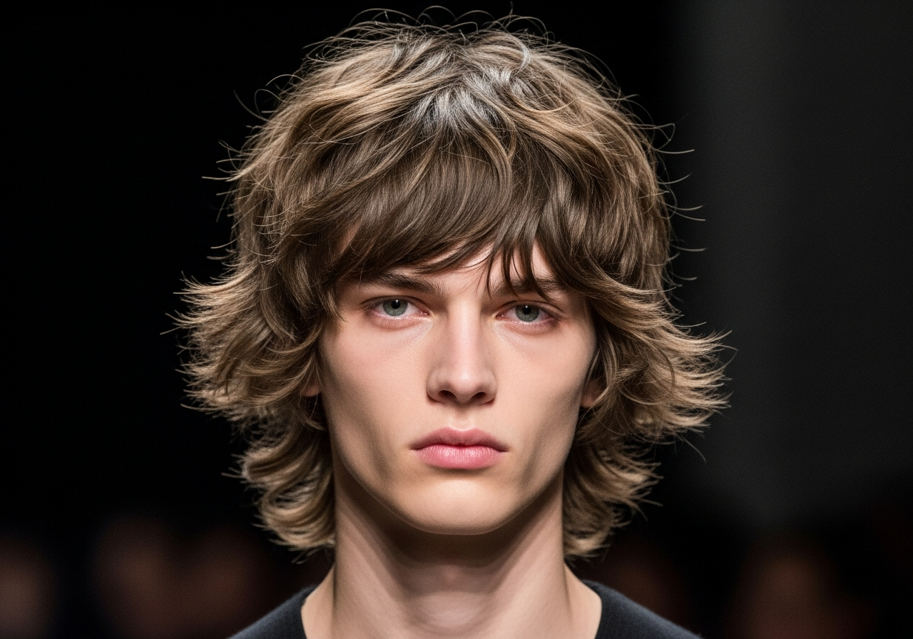 Men's Medium Shaggy Layers Hairstyle 2026 - Chopped shaggy medium layers with textured ends