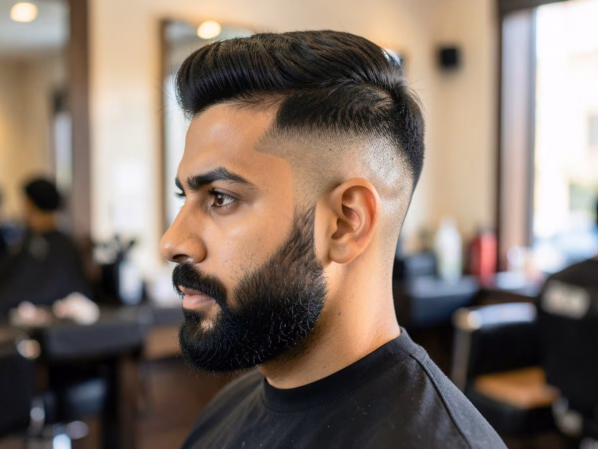 Man with a medium hair with mid fade