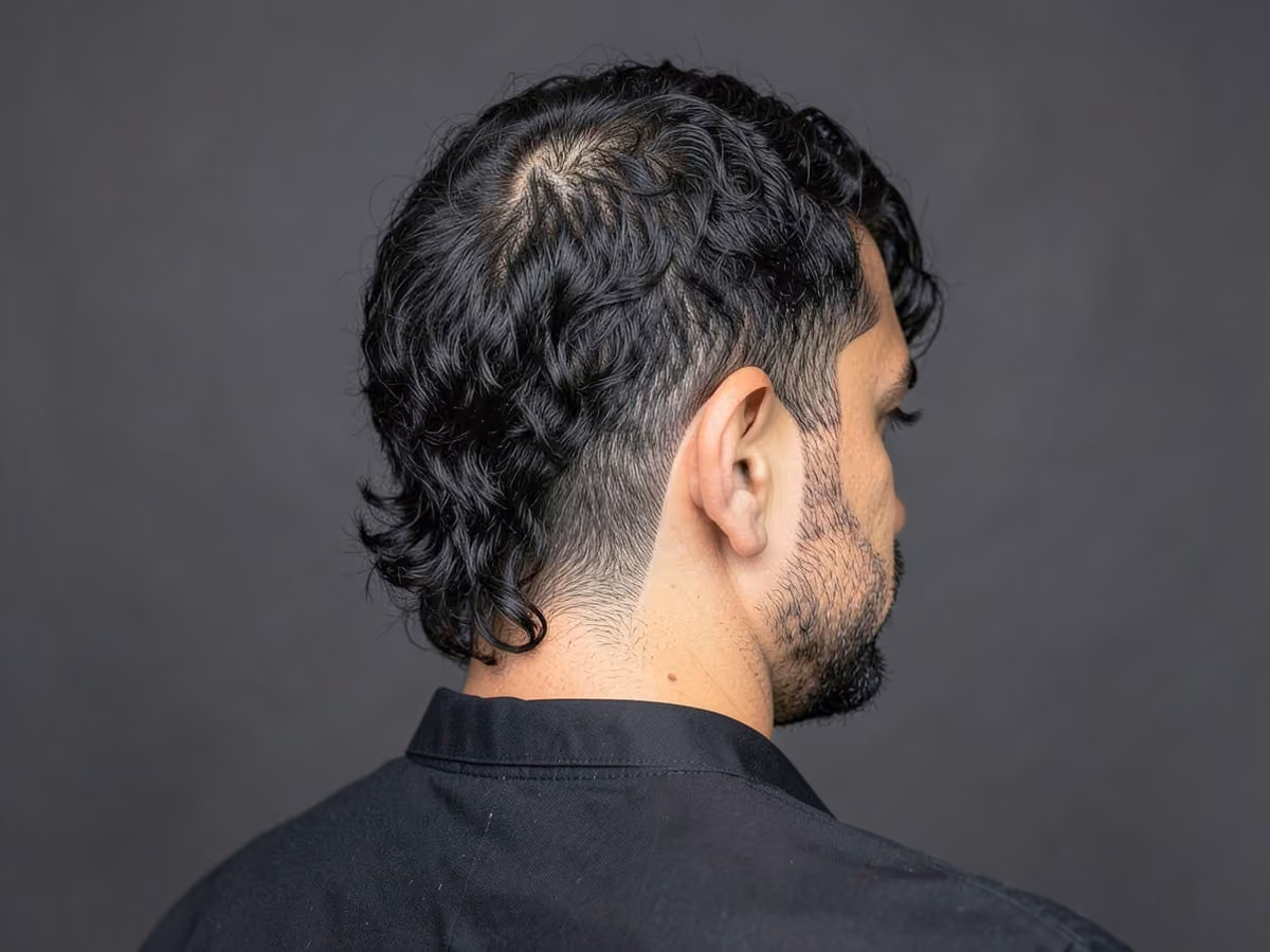 Man with a medium length burst fade
