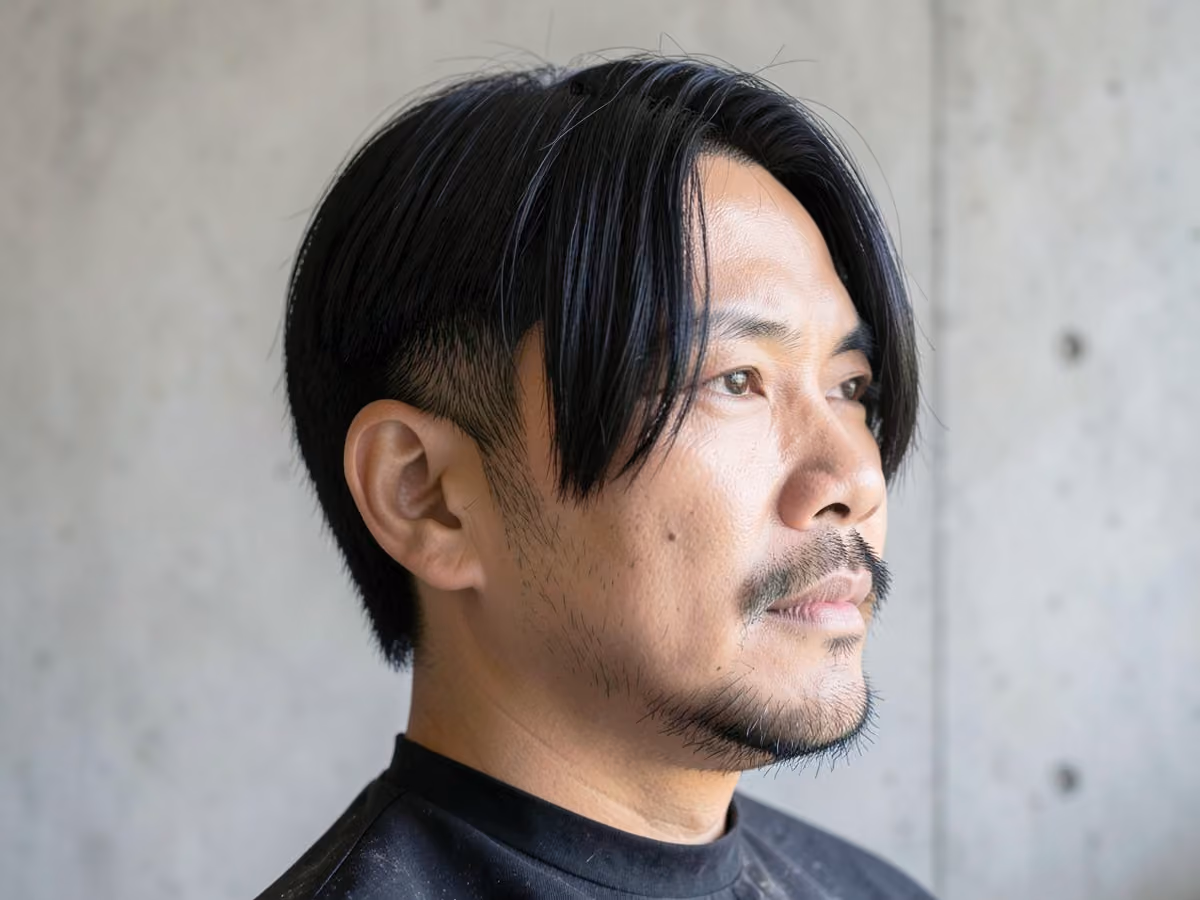 Man with a medium length curtains haircut