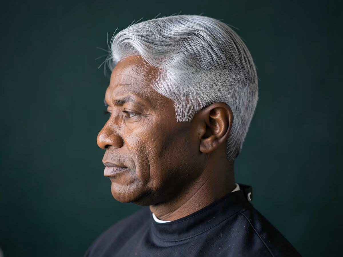 Man with a medium length gray hair