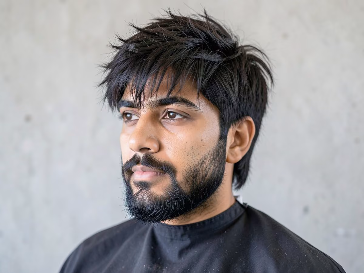 Man with a shaggy medium fringe haircut