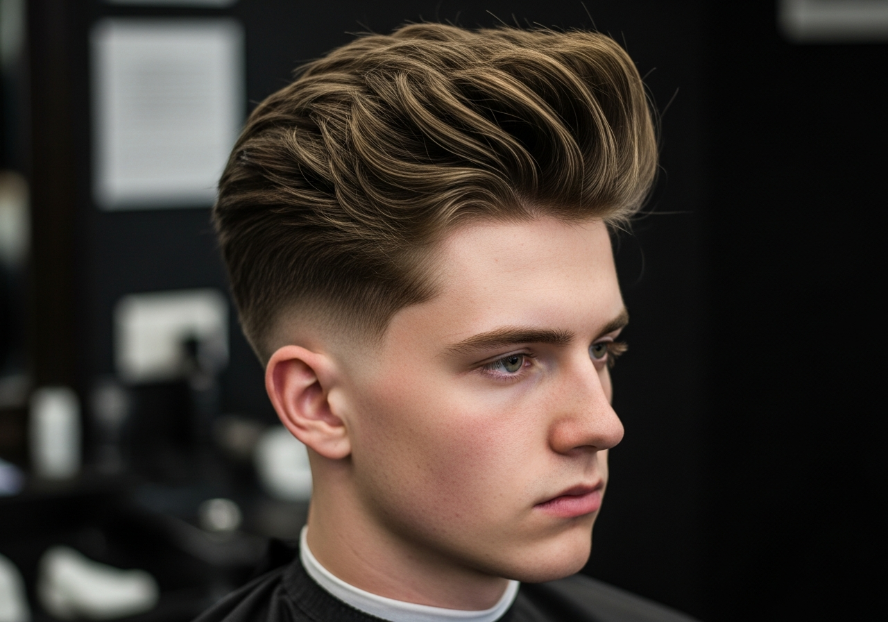 Men's Textured Quiff Medium Length Hairstyle 2026 - Choppy layered medium quiff with faded sides
