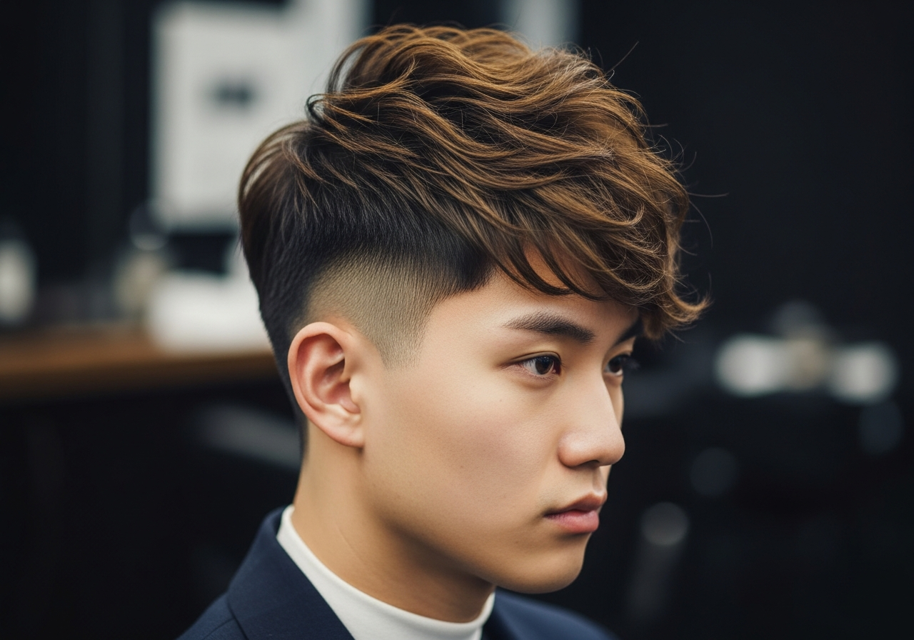 Men's Two-Block Medium Length Hairstyle 2026 - Korean two-block medium top with short sides