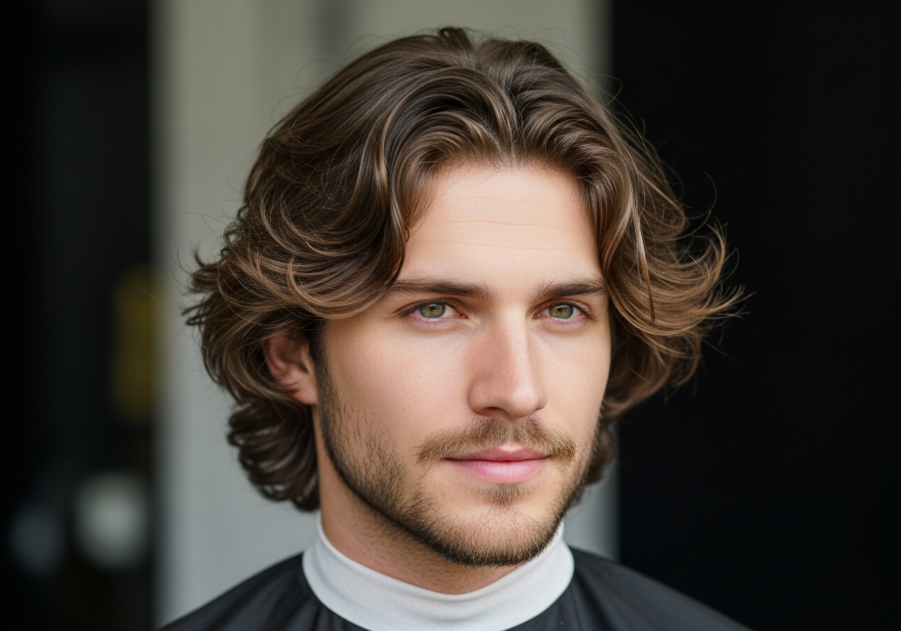 Men's Wavy Mop Medium Length Hairstyle 2026 - Natural wavy medium mop with soft layers