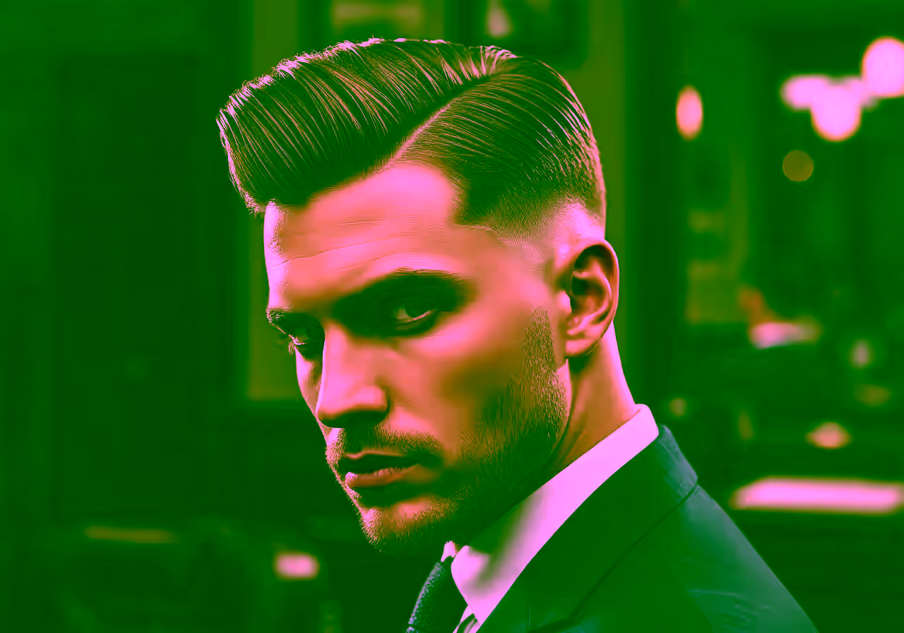 Brush Back Mid Taper Fade hairstyle for men 2026 — medium taper fade variation, best for oval, rectangular faces + thick/straight hair, modern barbering by Master Stylist Jessica Hamilton