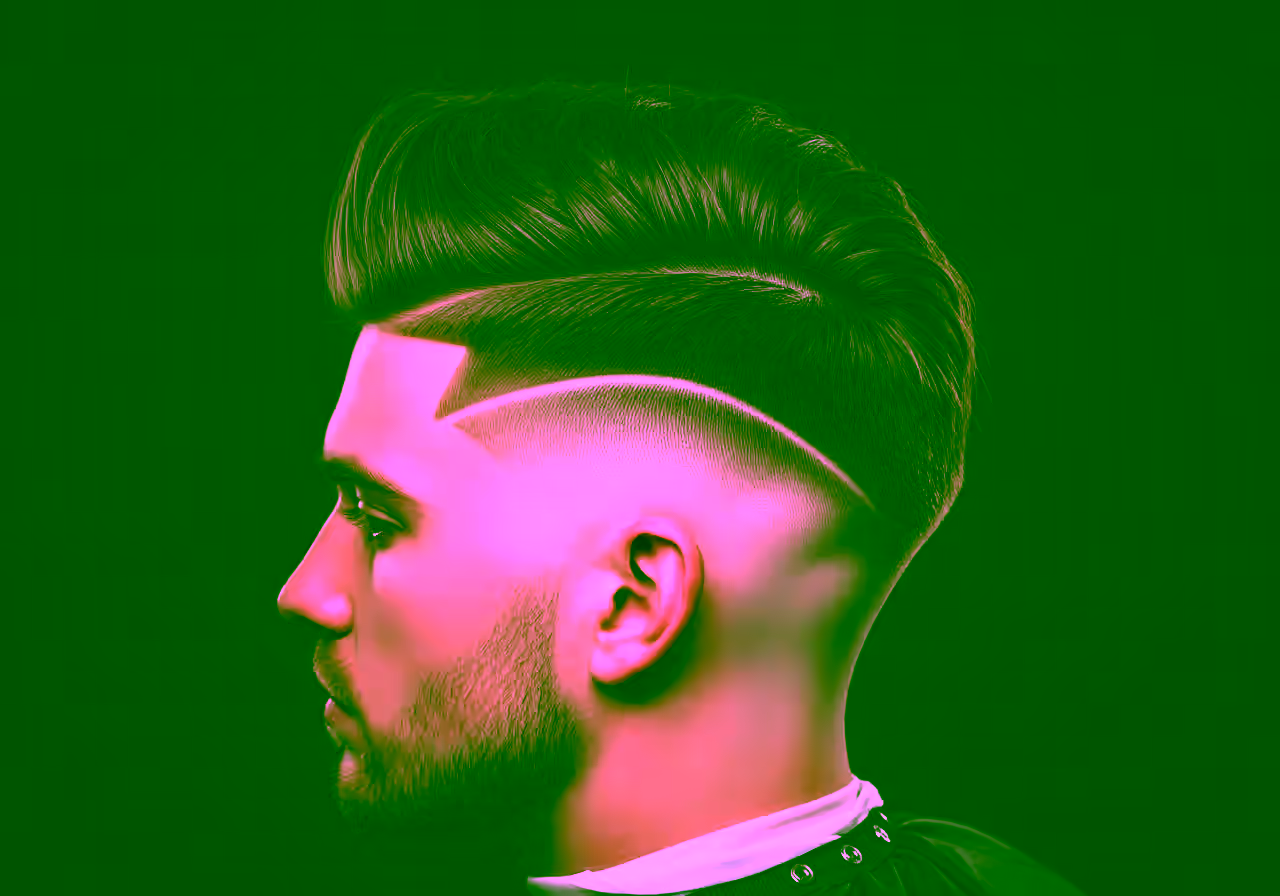 Disconnected Mid Taper hairstyle for men 2026 — medium taper fade variation, best for creative/edgy styles, thick hair + all faces, modern barbering by Master Stylist Jessica Hamilton