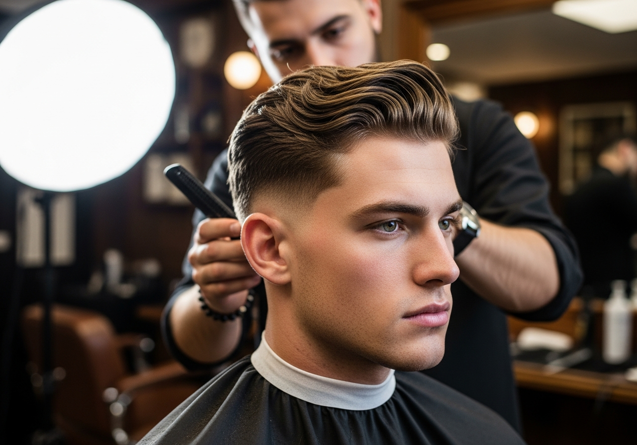 Mid Drop Fade Haircut 2026 - Curved Temple Taper Fade Behind Ear