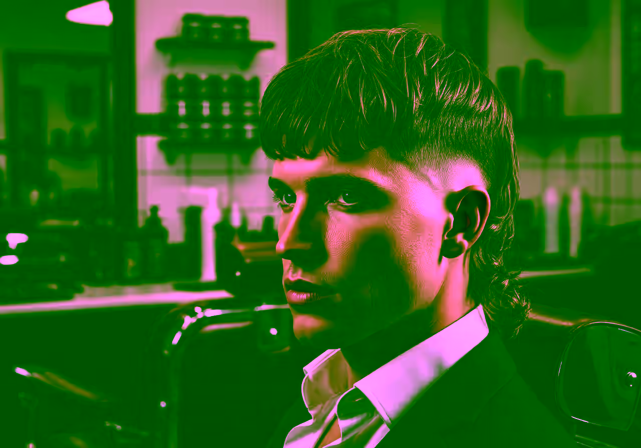 Mid Taper Fade Mullet hairstyle for men 2026 — medium taper fade variation, best for oval, round, heart faces + wavy/curly hair, modern barbering by Master Stylist Jessica Hamilton