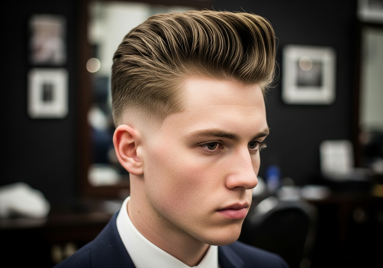 Medium Taper Fade Pompadour 2026 - High Volume Temple Taper for Round Faces