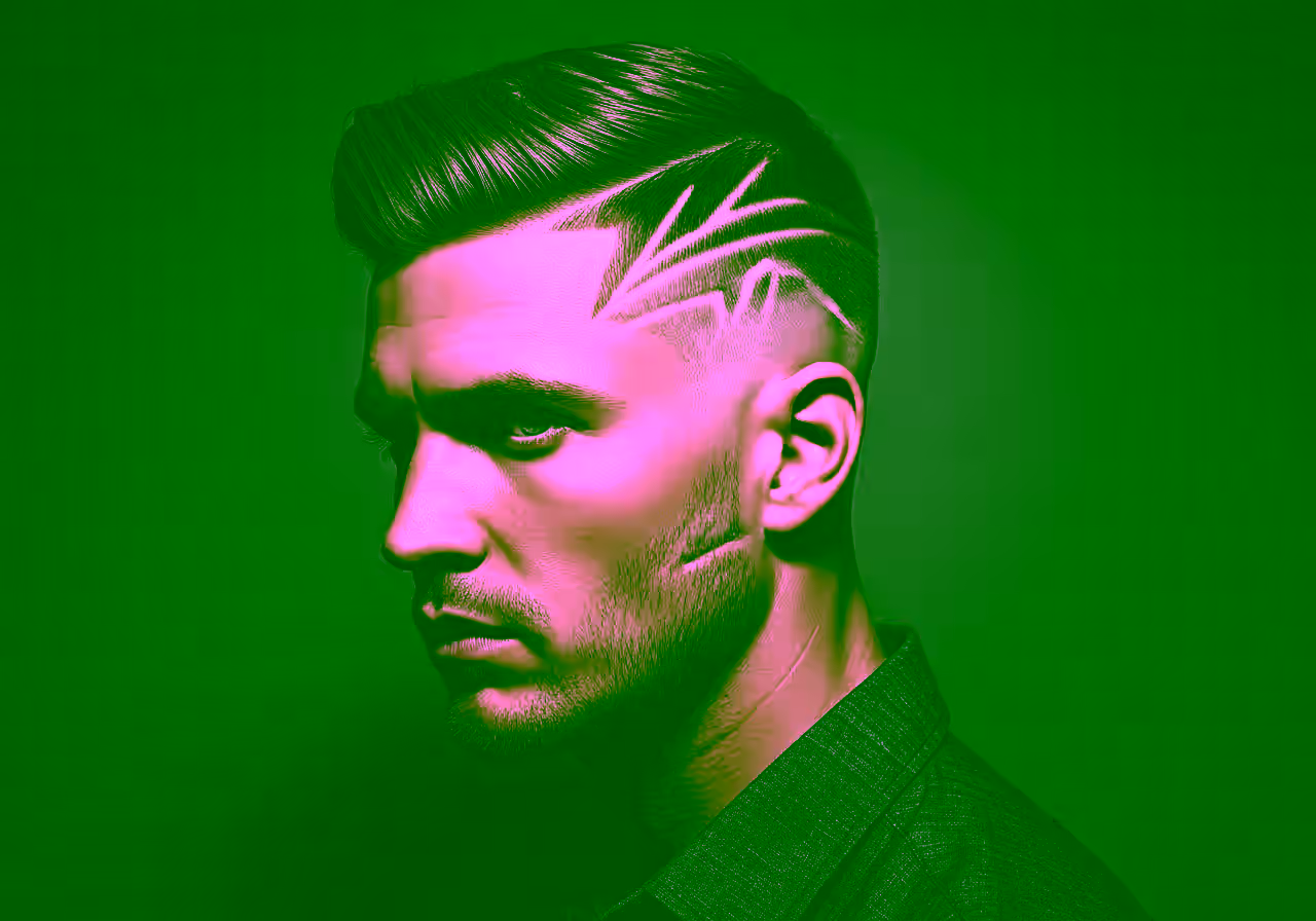 Mid Taper Fade with Line Design hairstyle for men 2026 — medium taper fade variation, best for creative personalities, all faces + straight/wavy hair, modern barbering by Master Stylist Jessica Hamilton