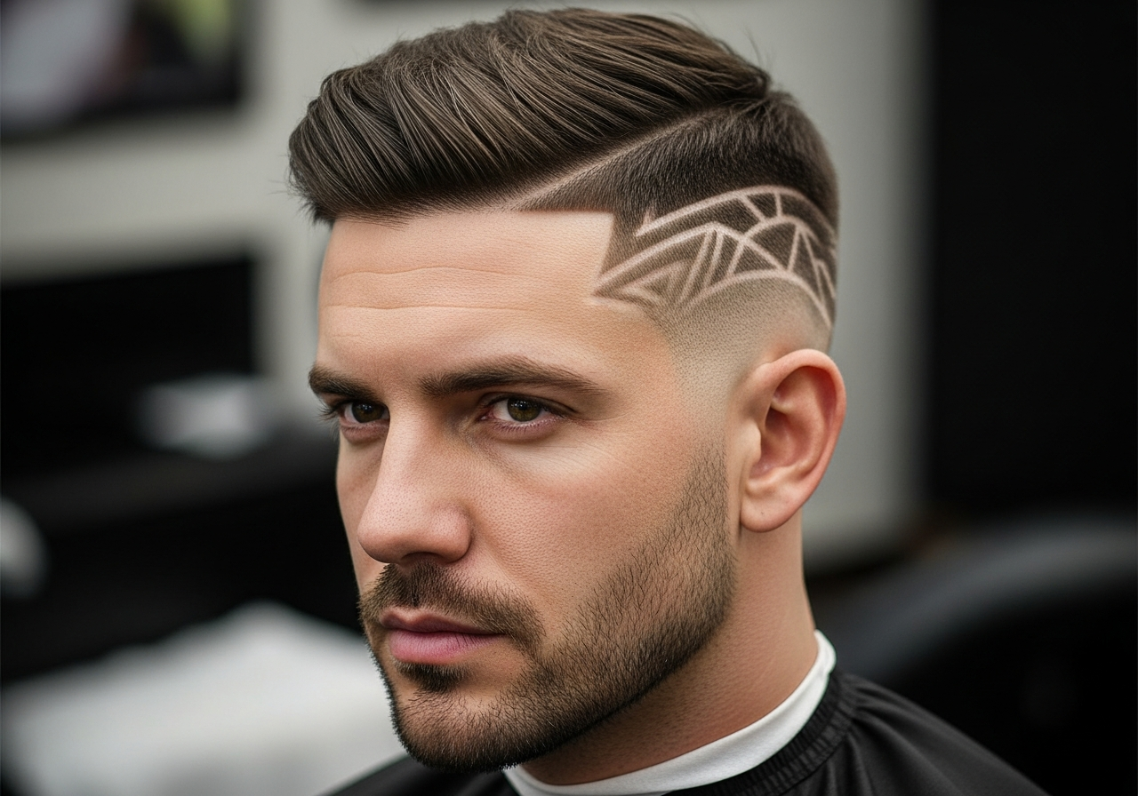 Mid Taper Fade with Design 2026 - Custom Design Temple Taper Haircut