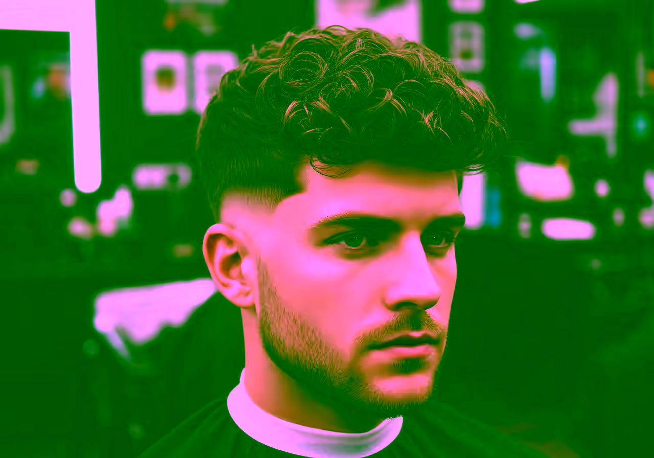 Mid Taper with Thick Curls hairstyle for men 2026 — medium taper fade variation, best for diamond/heart faces + thick curly hair, modern barbering by Master Stylist Jessica Hamilton