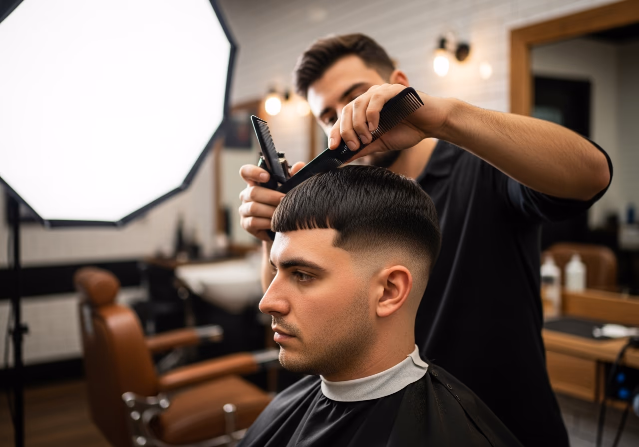 Caesar Cut hairstyle for men 2026 — haircuts for round faces variation, best for round faces + straight or fine hair, modern barbering by Master Stylist Jessica Hamilton