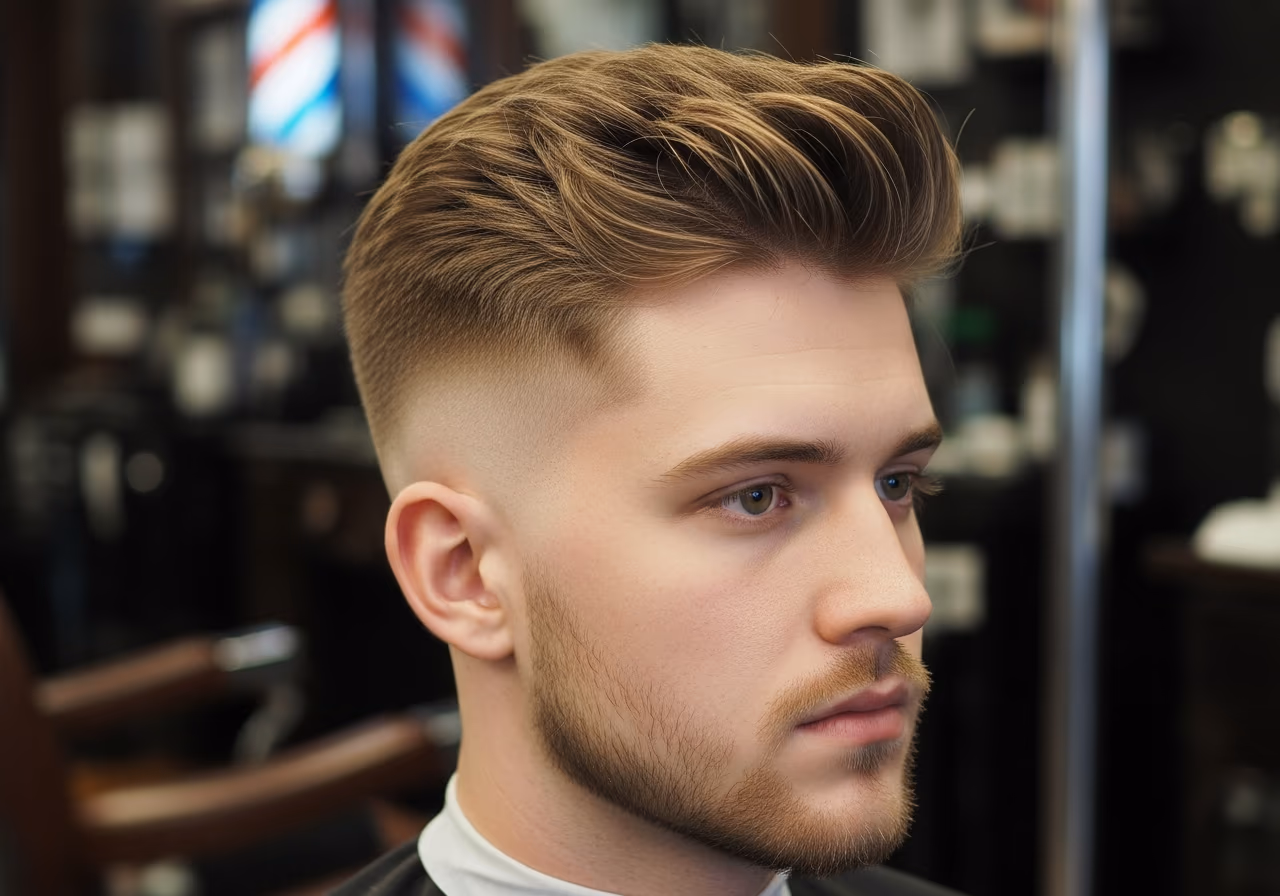 High Fade with Textured Top hairstyle for men 2026 — haircuts for round faces variation, best for round faces + thick, wavy, or straight hair, modern barbering by Master Stylist Jessica Hamilton