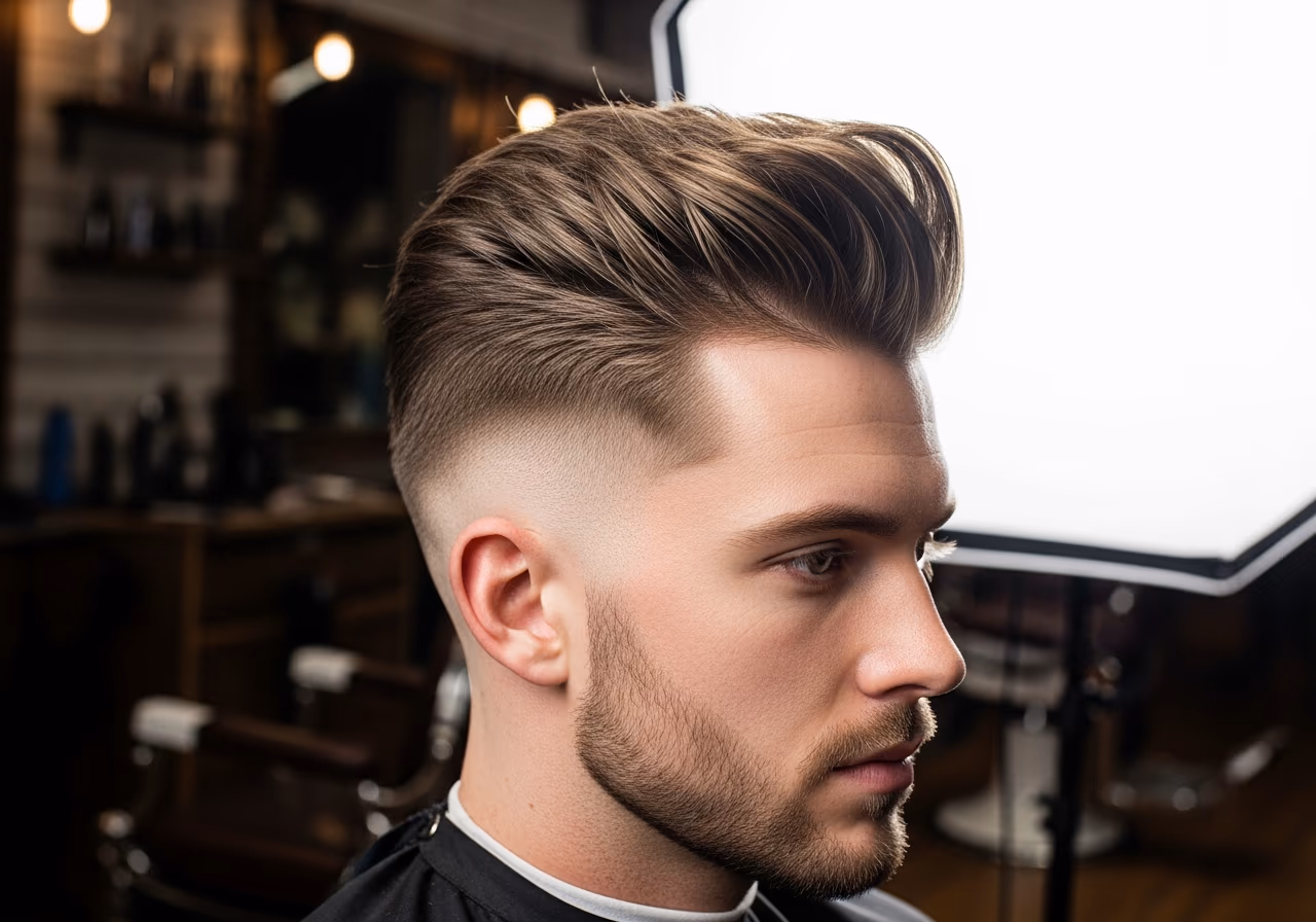 Modern Faux Hawk hairstyle for men 2026 — haircuts for round faces variation, best for round faces + wavy or straight hair, modern barbering by Master Stylist Jessica Hamilton