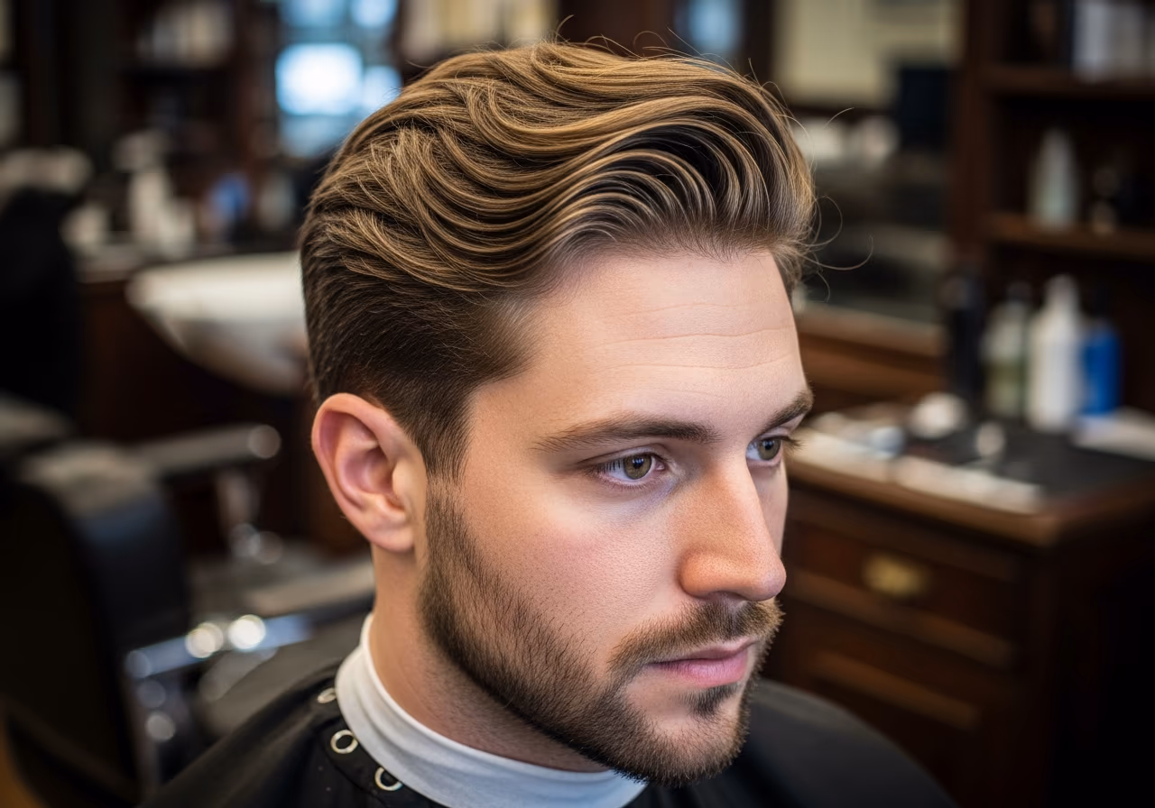 Side-Swept Waves hairstyle for men 2026 — haircuts for round faces variation, best for round faces + wavy hair, modern barbering by Master Stylist Jessica Hamilton