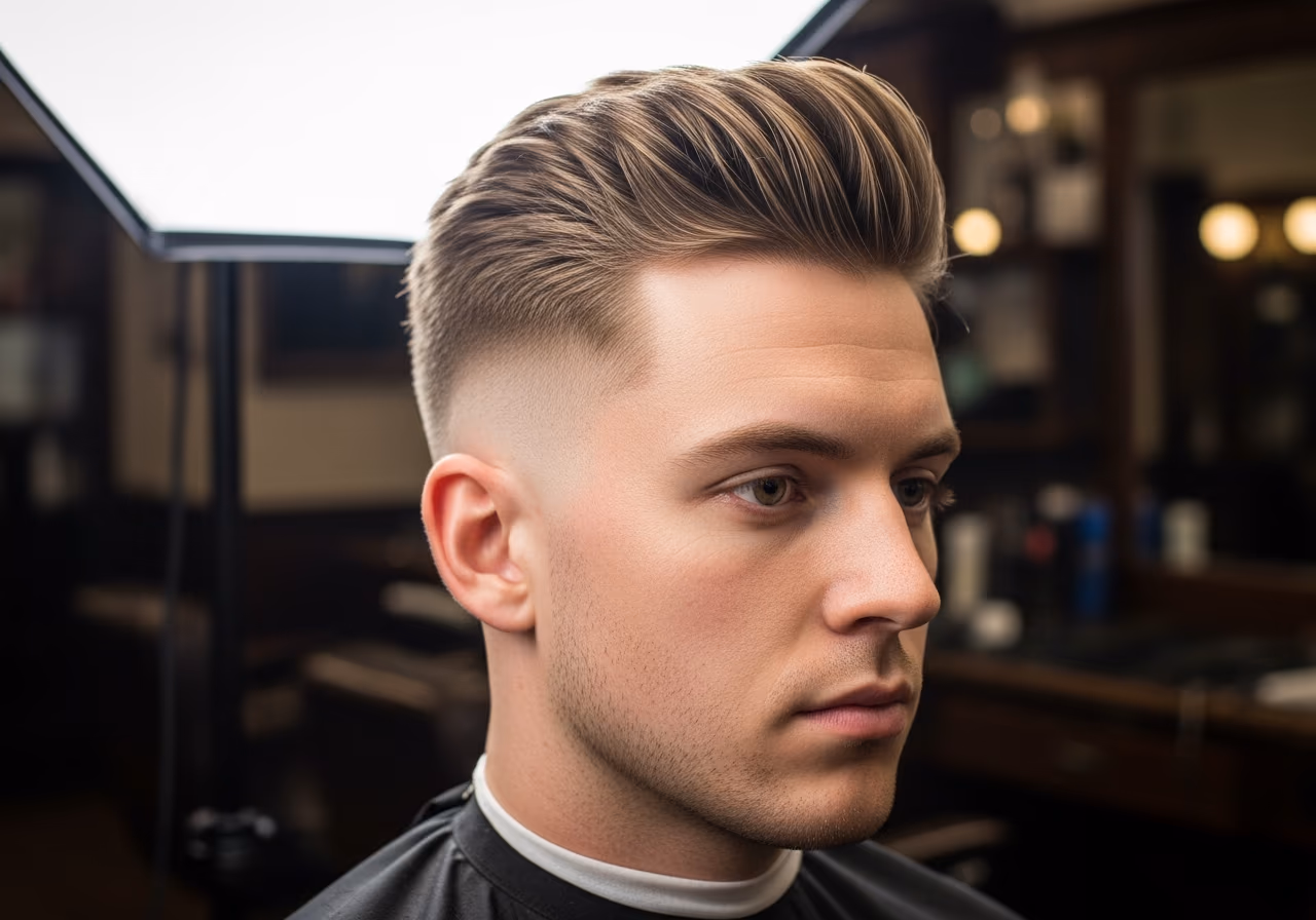 Skin Fade hairstyle for men 2026 — haircuts for round faces variation, best for round faces + straight, wavy, or thick hair, modern barbering by Master Stylist Jessica Hamilton