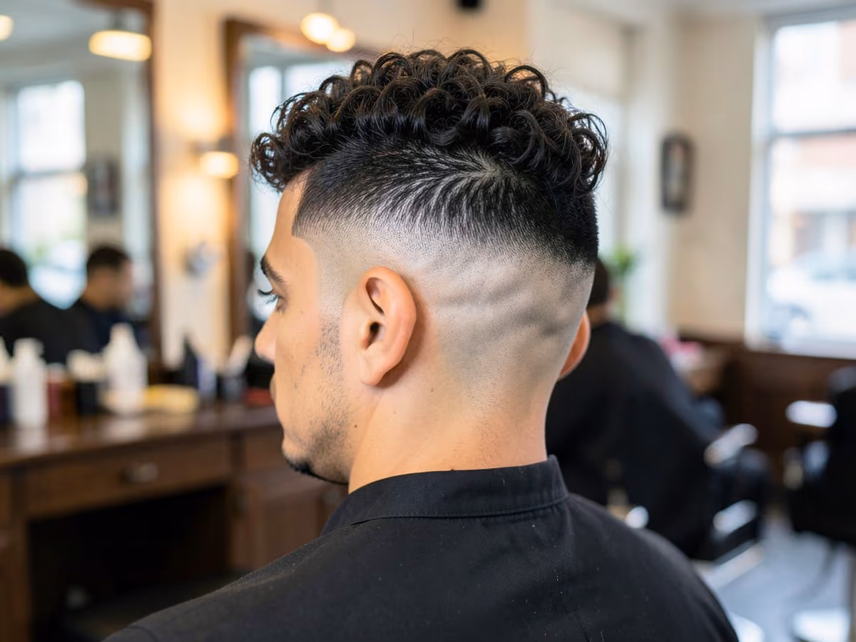Man with a burst fade with curly top