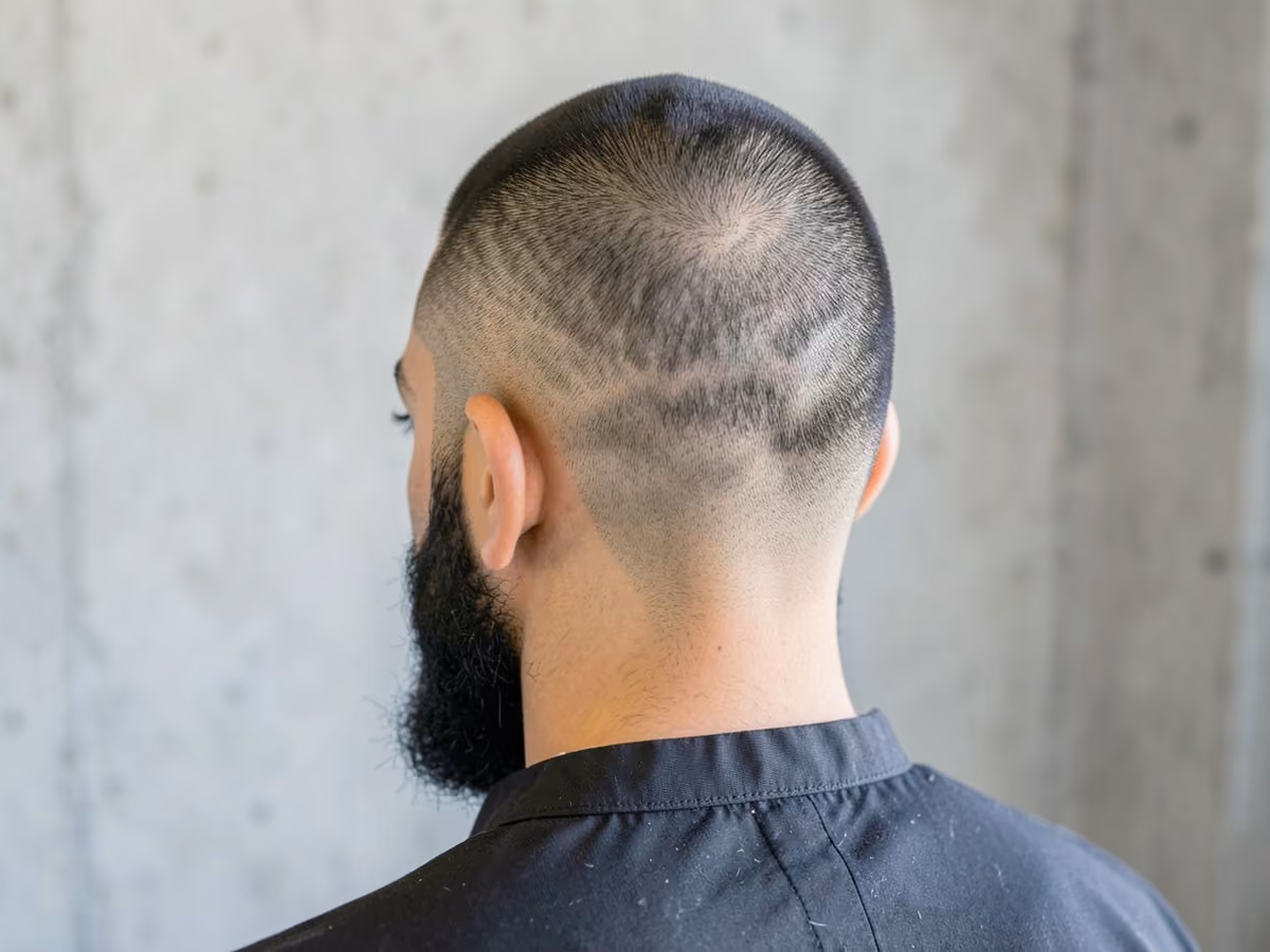 Man with an induction buzz cut