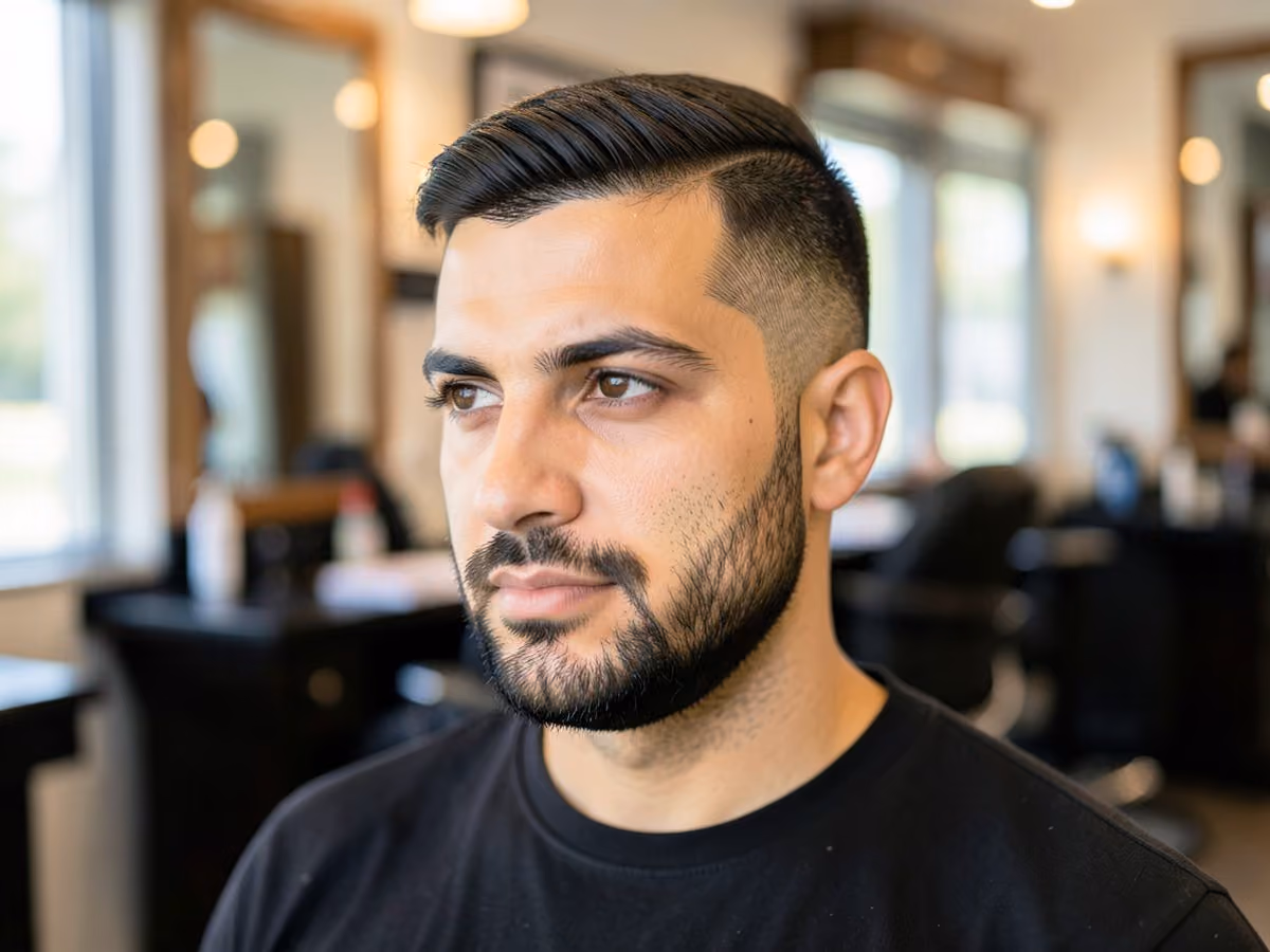Man with a stubble with low taper haircut