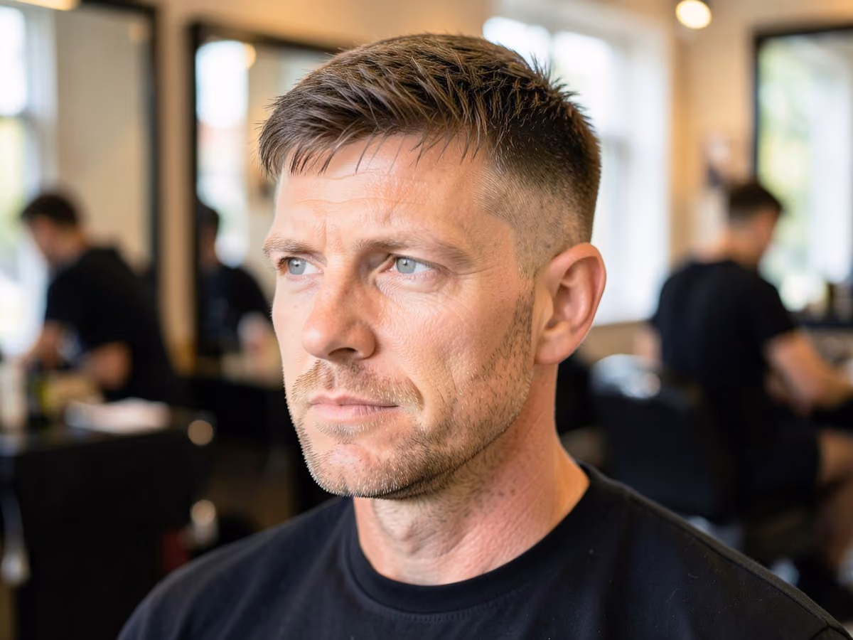 Man with a textured fringe with low fade