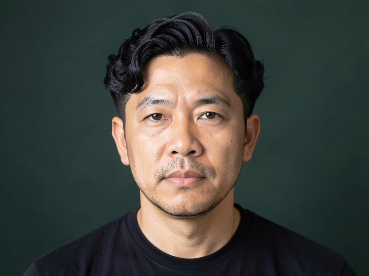 Man with a wavy perm with short sides haircut