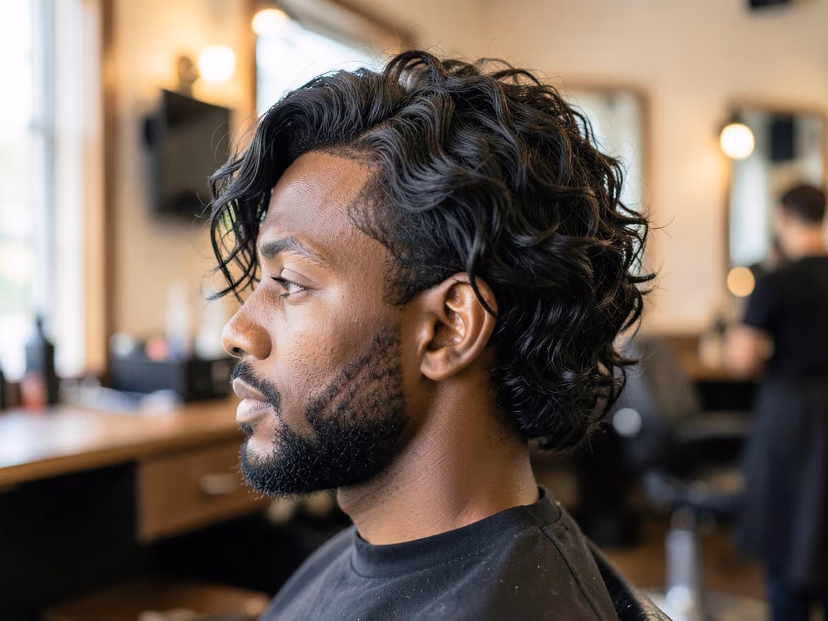Man with a long messy waves haircut