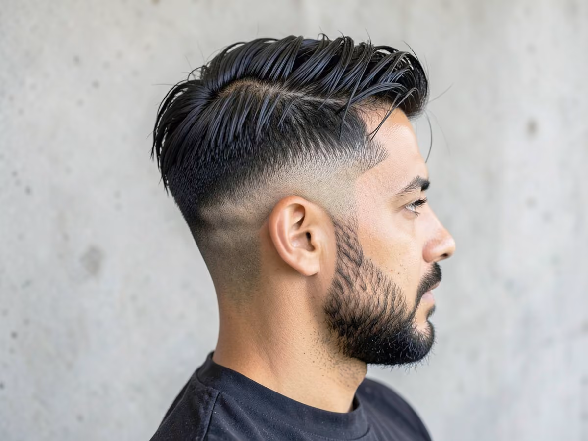 Man with a messy brushed back hair