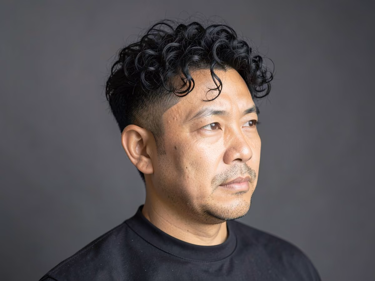Man with a messy curly hair