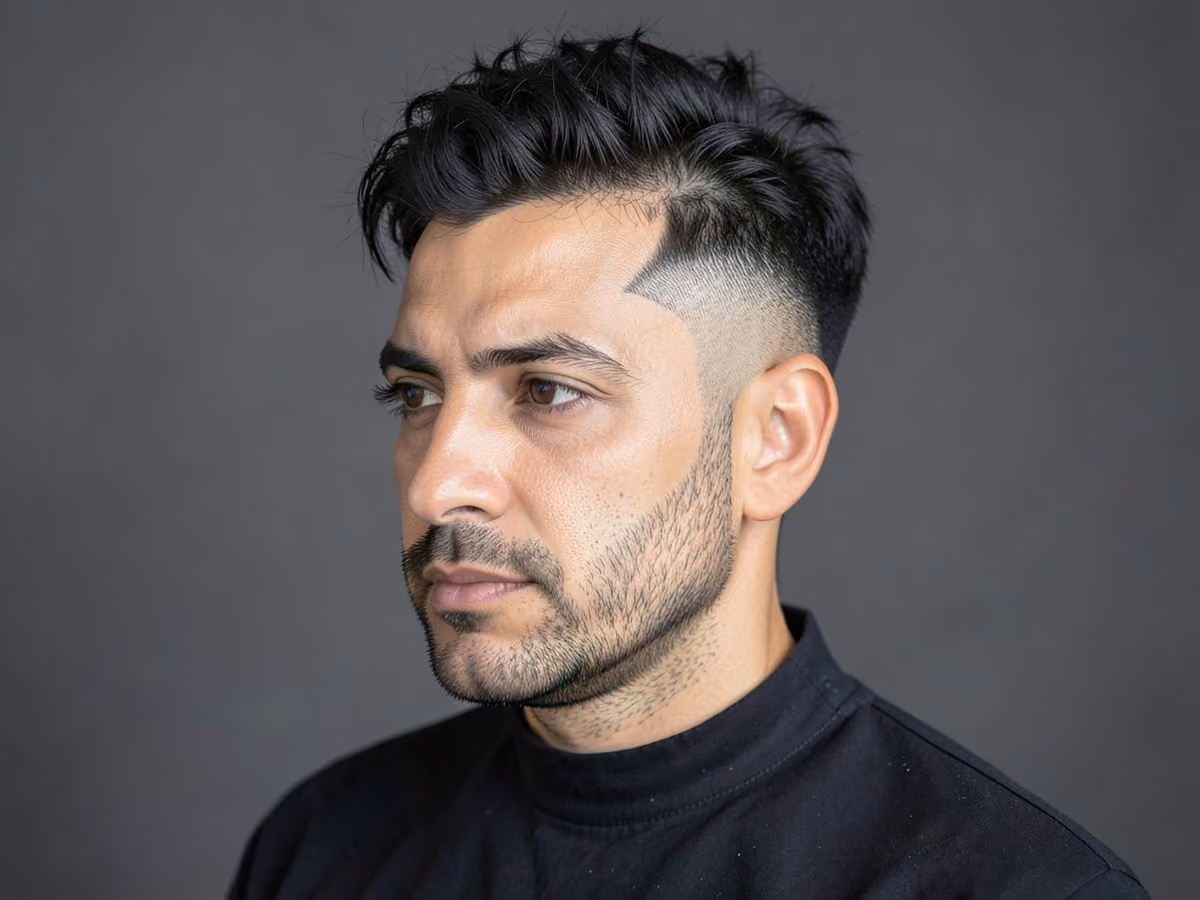 Man with a messy hair with hair design