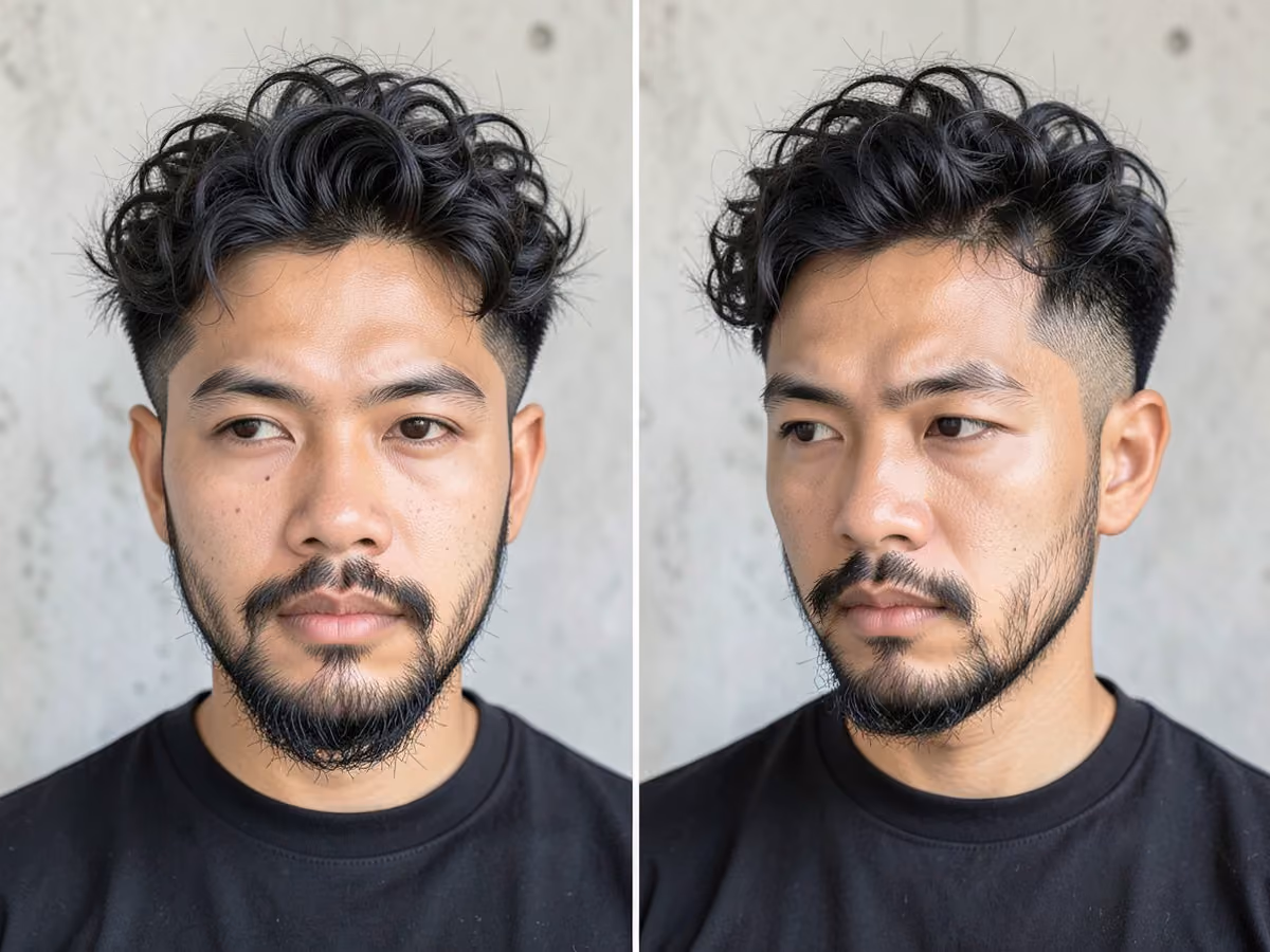 Man with a messy hair with line up