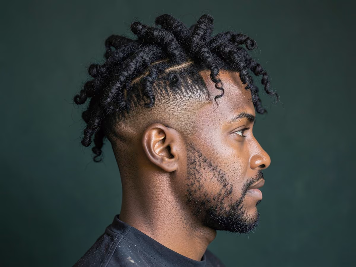 Man with a messy sponge twists haircut
