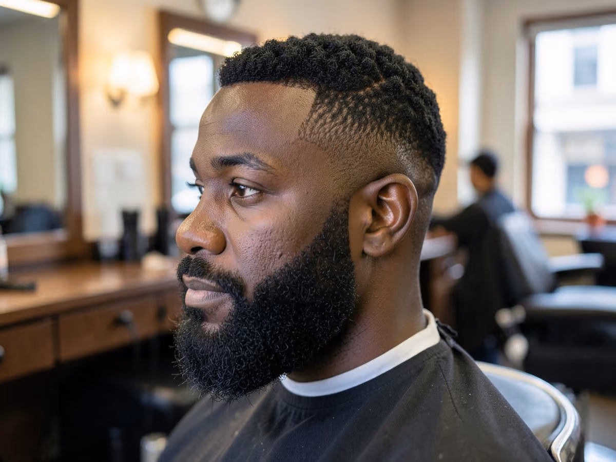 Man with a regulation cut for coily hair
