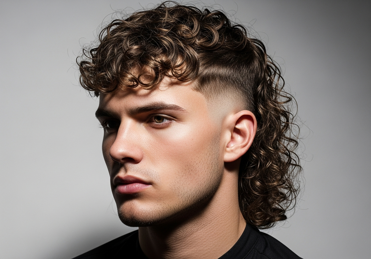 Curly Modern Mullet Hairstyle 2026 - Natural Curly Mullet with Taper Sides