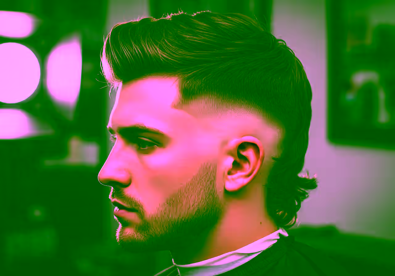Mullet Burst Fade hairstyle for men 2026 — modern mullet variation, best for round, oval faces + thick hair, modern barbering by Master Stylist Jessica Hamilton