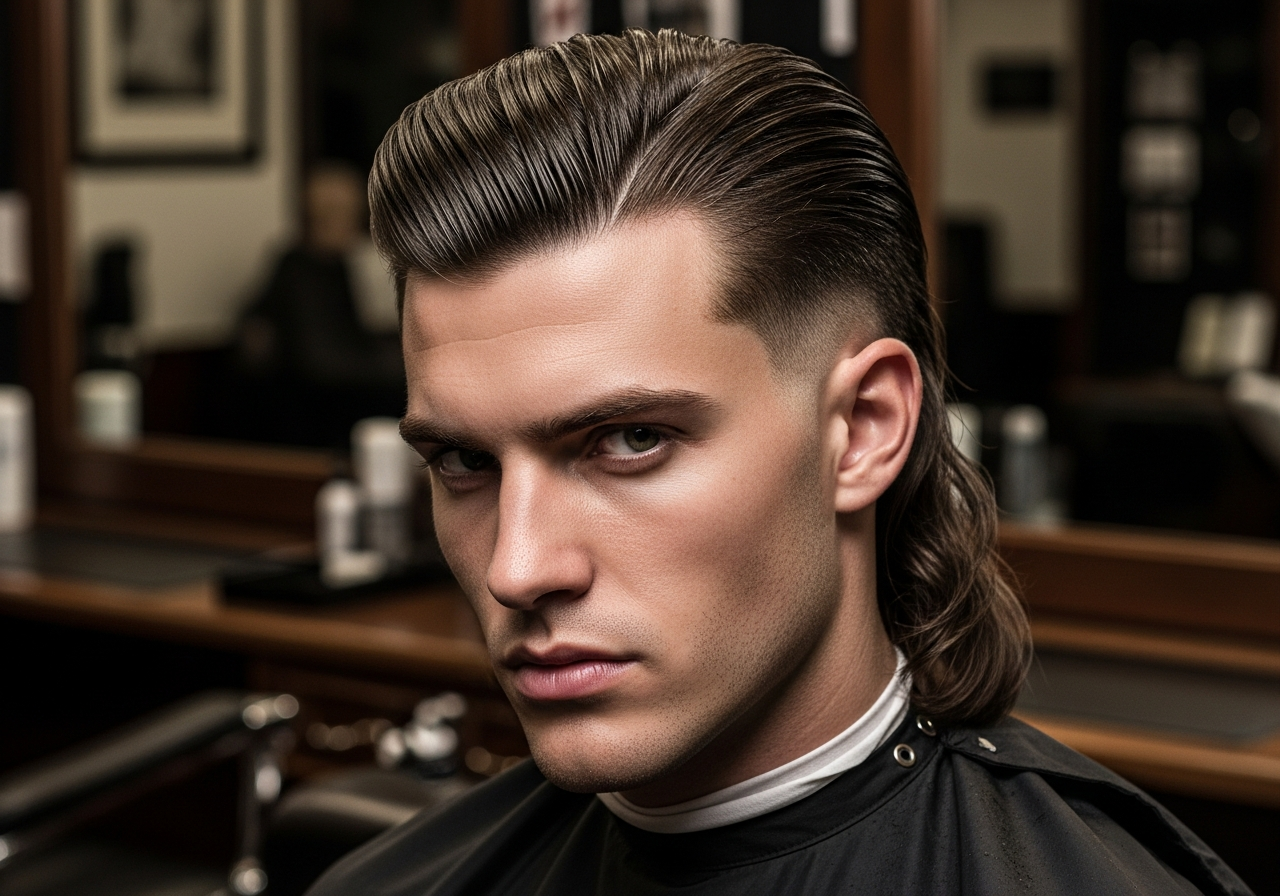 Mullet Slick Back Hairstyle 2026 - Polished Brushed Back Modern Mullet