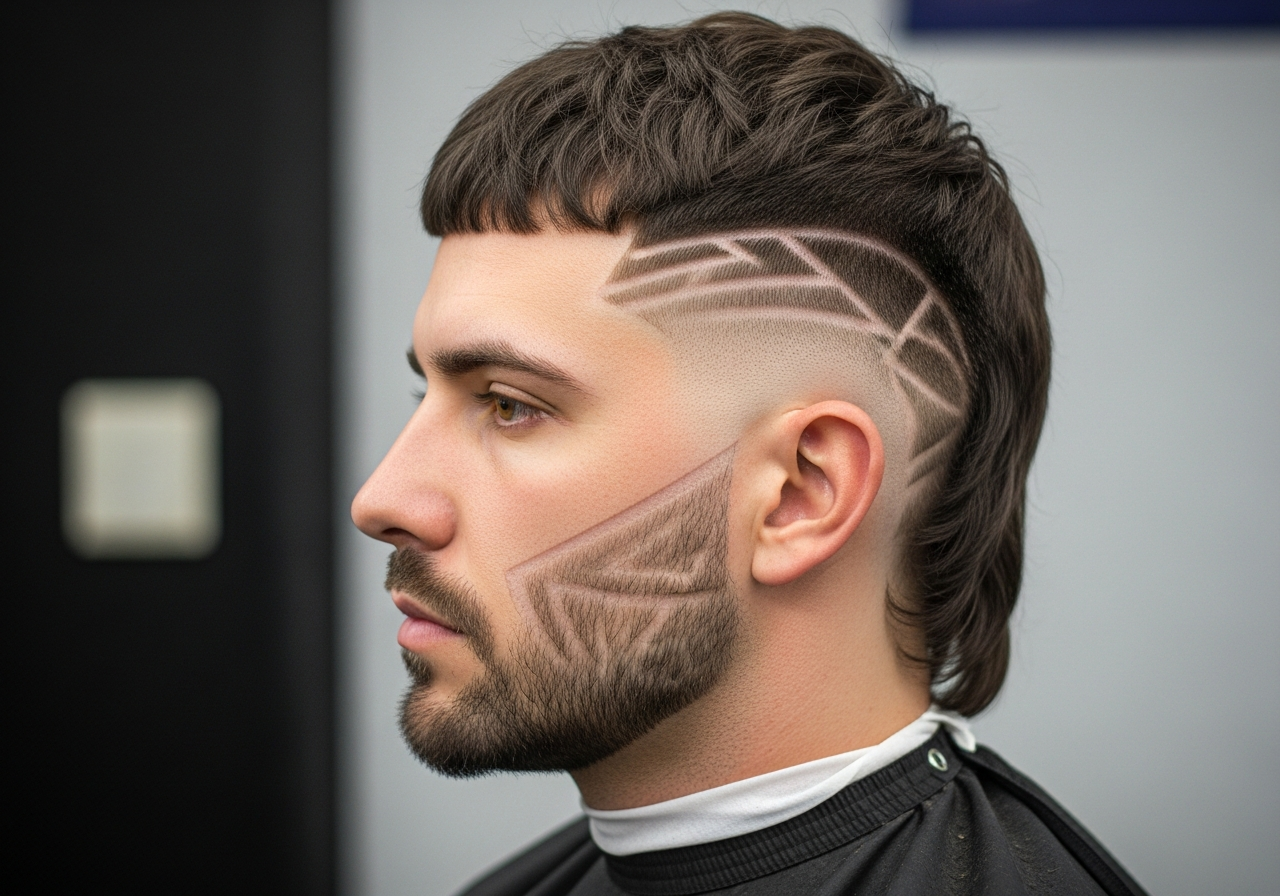 Modern Mullet with Design 2026 - Custom Design Modern Mullet Haircut
