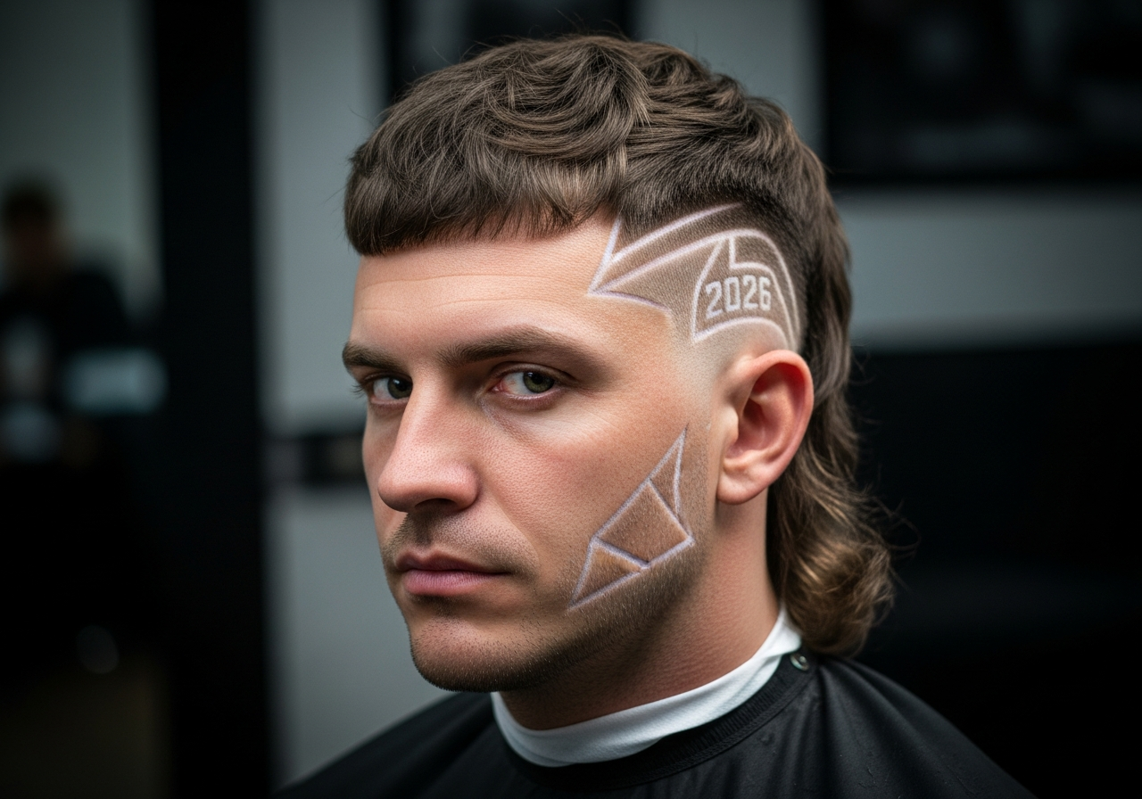 Modern Mullet with Line Design 2026 - Custom Shaved Pattern Mullet