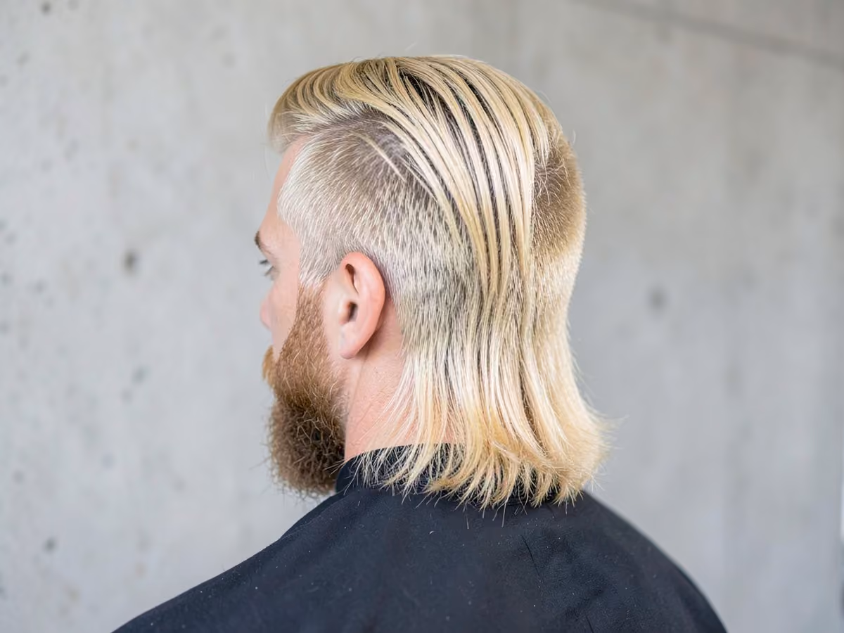 Man with a golden blonde mullet