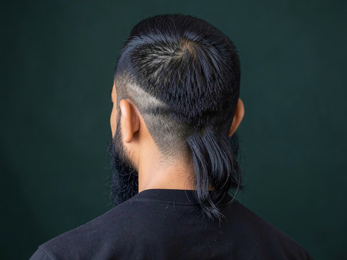 Man with a rat tail mullet