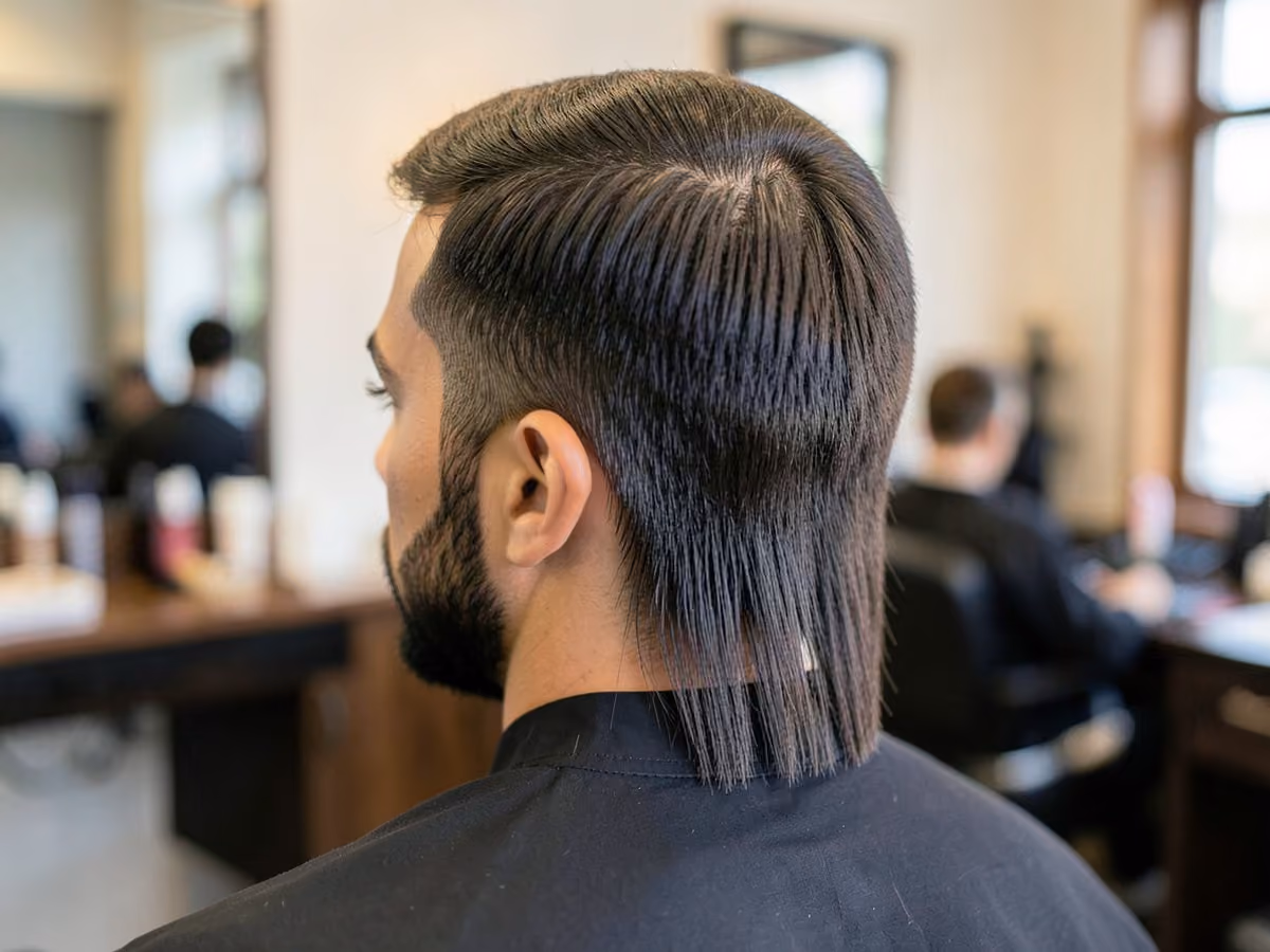 Man with a straight hair mullet
