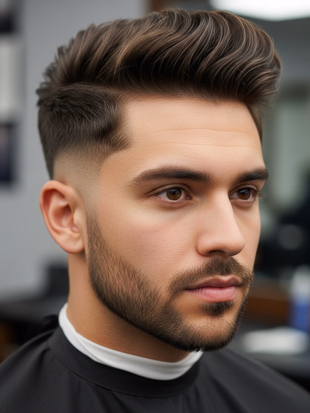 Tapered Modern Pompadour hairstyle for men 2026 — modern pompadour variation, best for diamond faces with prominent cheekbones, modern barbering by Master Stylist Jessica Hamilton